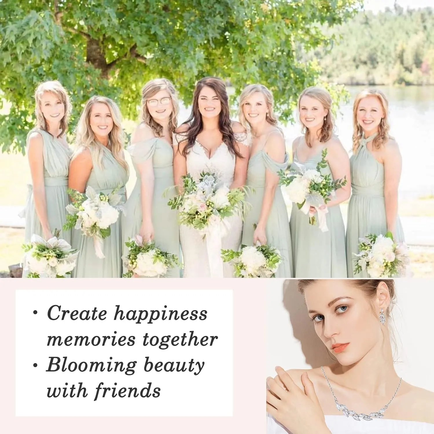 DHQH Bridesmaid Earrings Necklace Set Proposal Gifts Set for Women Leaf Pendant Necklace set of 4/6 Wedding Jewelry