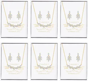 DHQH Bridesmaid Earrings Necklace Set Proposal Gifts Set for Women Leaf Pendant Necklace set of 4/6 Wedding Jewelry