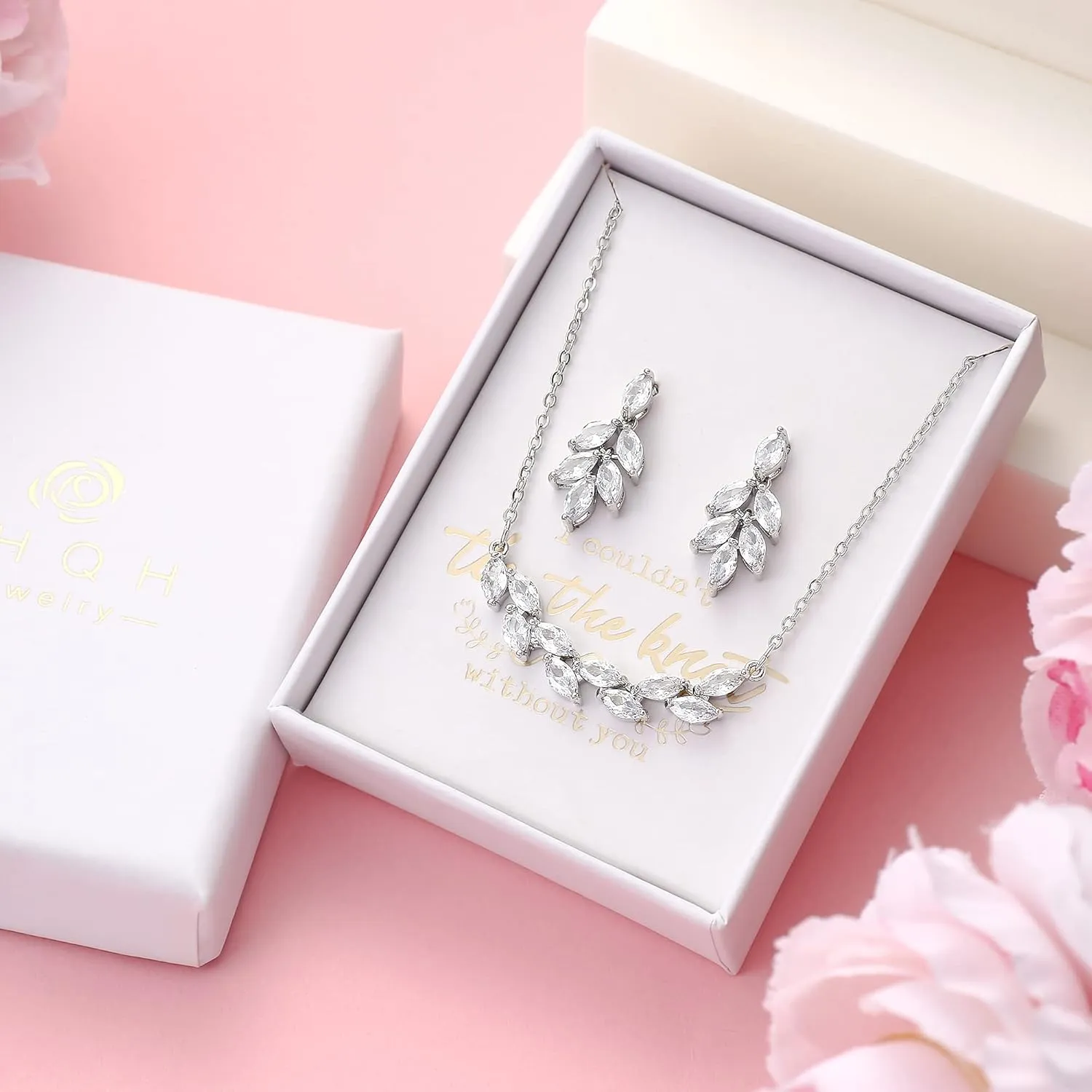 DHQH Bridesmaid Earrings Necklace Set Proposal Gifts Set for Women Leaf Pendant Necklace set of 4/6 Wedding Jewelry