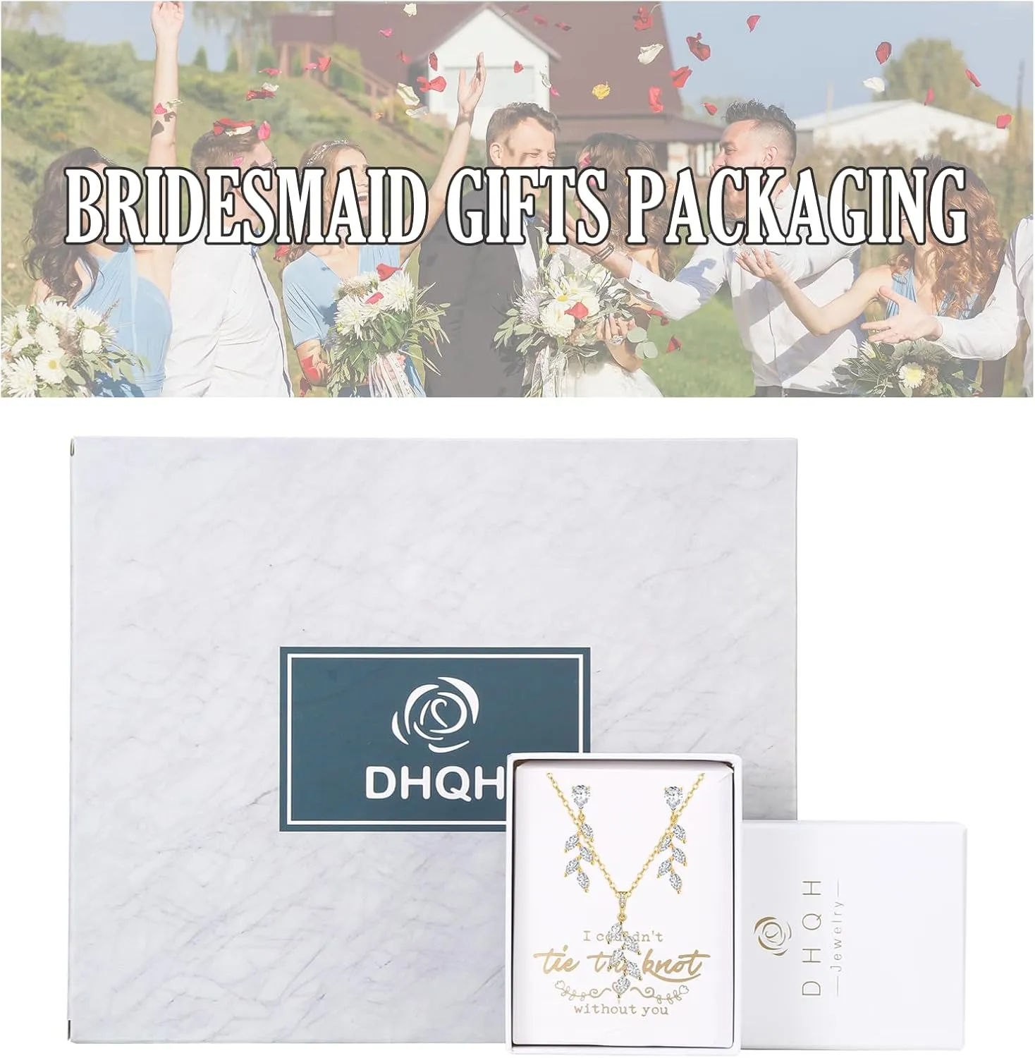 DHQH Bridesmaid Necklace Earrings Set Gifts I Couldn't Say I DO Without You Cubic Zirconia Leaf Pendant Necklace Bridesmaid Proposal Gift Set of 4 6