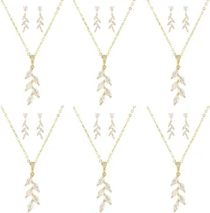 DHQH Bridesmaid Necklace Earrings Set Gifts I Couldn't Say I DO Without You Cubic Zirconia Leaf Pendant Necklace Bridesmaid Proposal Gift Set of 4 6