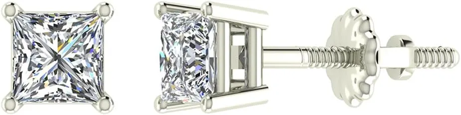Diamond Earrings for womens Princess Cut studs 14K Gold Gift Box Authenticity Cards (G, I1)