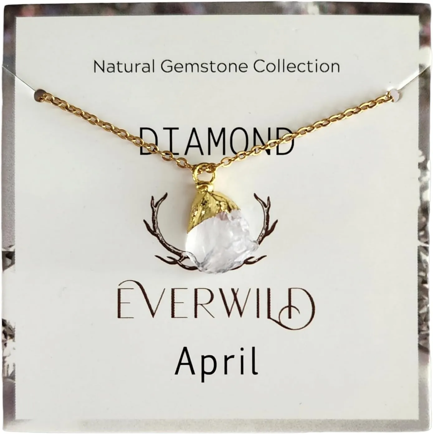 Diamond Raw Natural Gemstone Birthstone Necklace for Women - 14k Gold Plated Unique April Birthstone jewelry | Birthday Gift | April Birth Month Necklace