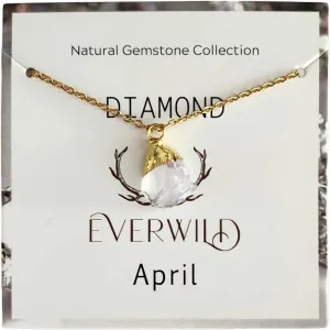 Diamond Raw Natural Gemstone Birthstone Necklace for Women - 14k Gold Plated Unique April Birthstone jewelry | Birthday Gift | April Birth Month Necklace