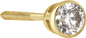 Diamond Wish 1/8 Carat Round Diamond Single Stud Earring in 14k Yellow Gold (H-I, I1-I2, cttw) Bezel Set Screw Back