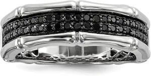 Diamond2Deal Men's 925 Sterling Silver Black Half Eternity Diamond Ring (0.40ct)