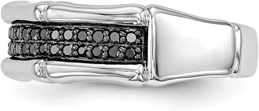 Diamond2Deal Men's 925 Sterling Silver Black Half Eternity Diamond Ring (0.40ct)
