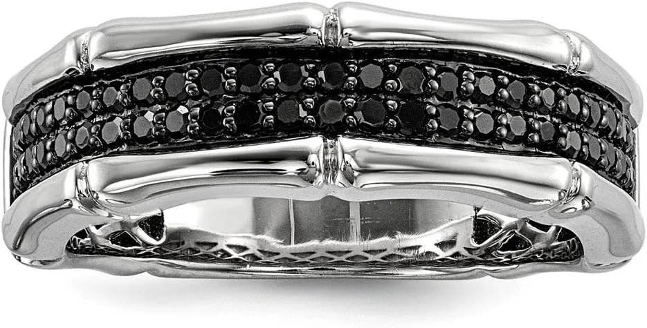 Diamond2Deal Men's 925 Sterling Silver Black Half Eternity Diamond Ring (0.40ct)