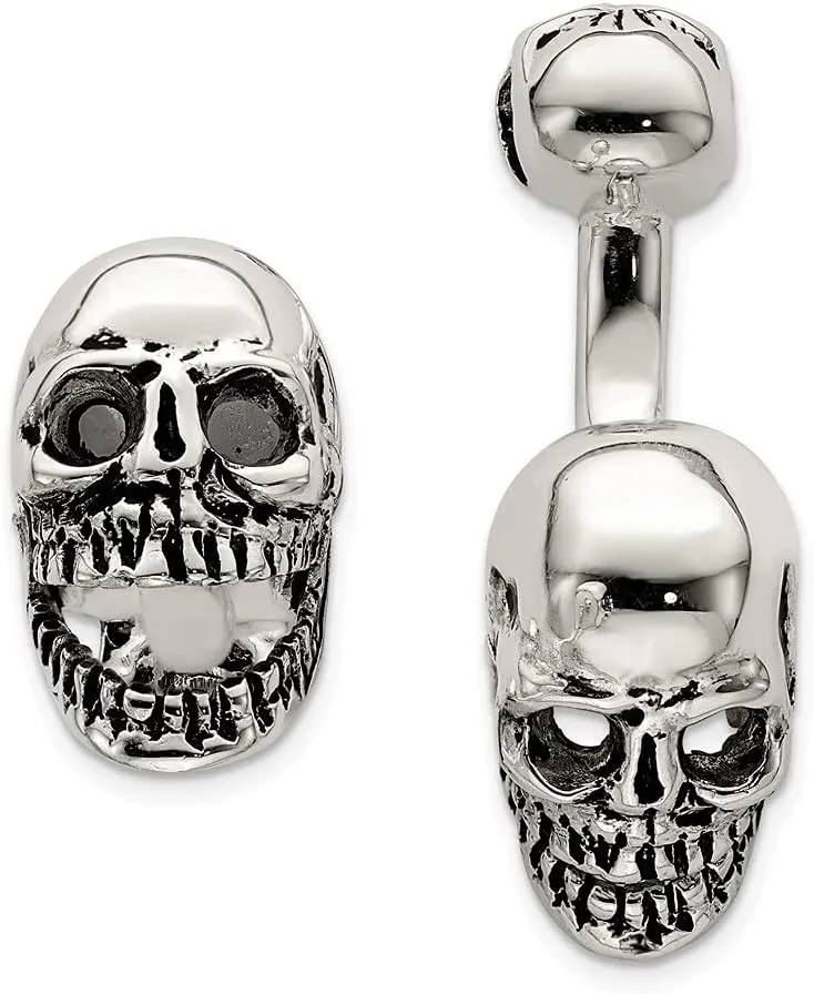 Diamond2Deal Sterling Silver Antiqued Moveable Skull Cuff Links
