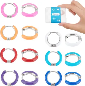 DICOSMETIC 7 Pairs 7 Colors Enamel Hoop Earrings Colorful Cute Huggie Hoop Earring 15mm Stainless Steel Earrings Set Small Circle Hoop Earrings Cute Statement Earrings for Women Jewelry
