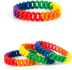Didiseaon 1Pc Colorful Rainbow Chain Link Silicone Bracelet Vibrant Bangle for Women and Men Friendship and Casual Wear