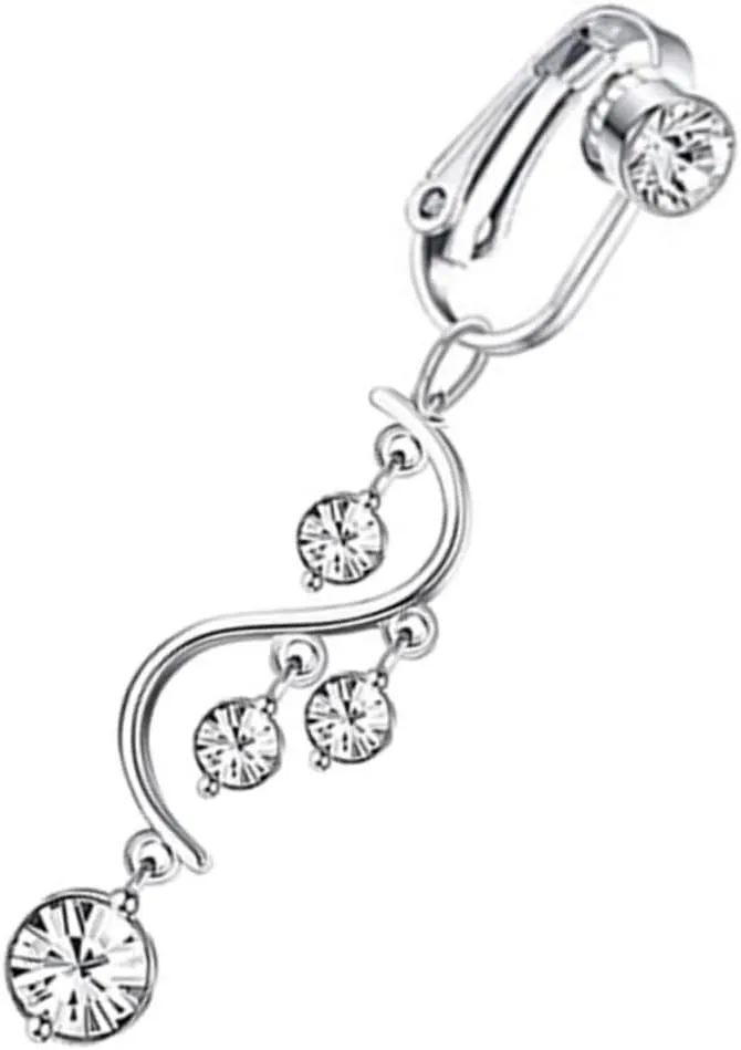 Didiseaon Rhinestones Navel Ring Women's Belly Button Jewelry Non Piercing Stainless Steel Ring