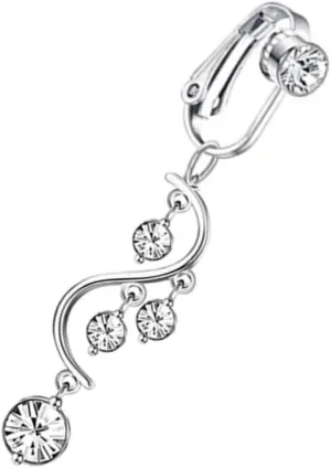 Didiseaon Rhinestones Navel Ring Women's Belly Button Jewelry Non Piercing Stainless Steel Ring