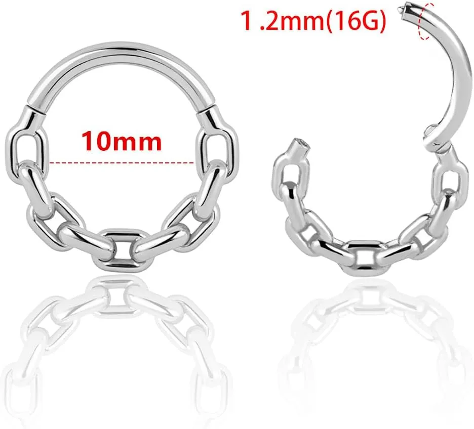 DOEARKO Septum Ring Round Chain Nose Rings Cartilage Hoop Segment Septum Clickers 316L Stainless Steel Piercing Body Jewelry 8 mm 10 mm