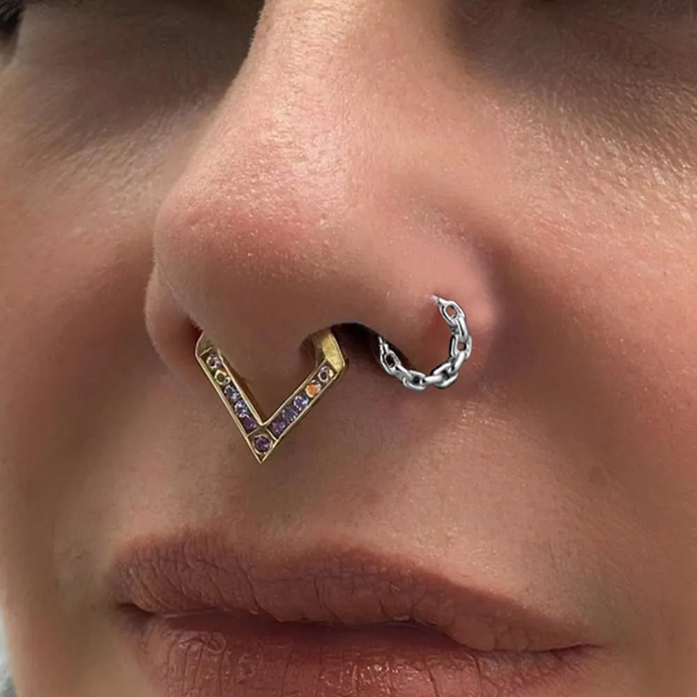 DOEARKO Septum Ring Round Chain Nose Rings Cartilage Hoop Segment Septum Clickers 316L Stainless Steel Piercing Body Jewelry 8 mm 10 mm