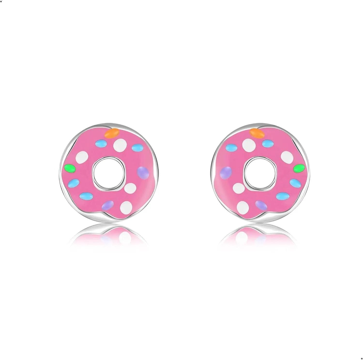 Donut Earrings 925 Sterling Silver Pink Donut Stud Earring Hypoallergenic Kawaii Food Donut jewelry for Women