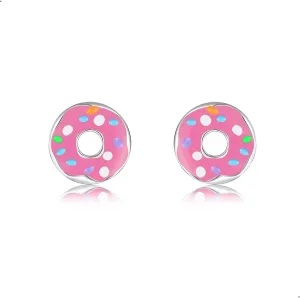 Donut Earrings 925 Sterling Silver Pink Donut Stud Earring Hypoallergenic Kawaii Food Donut jewelry for Women