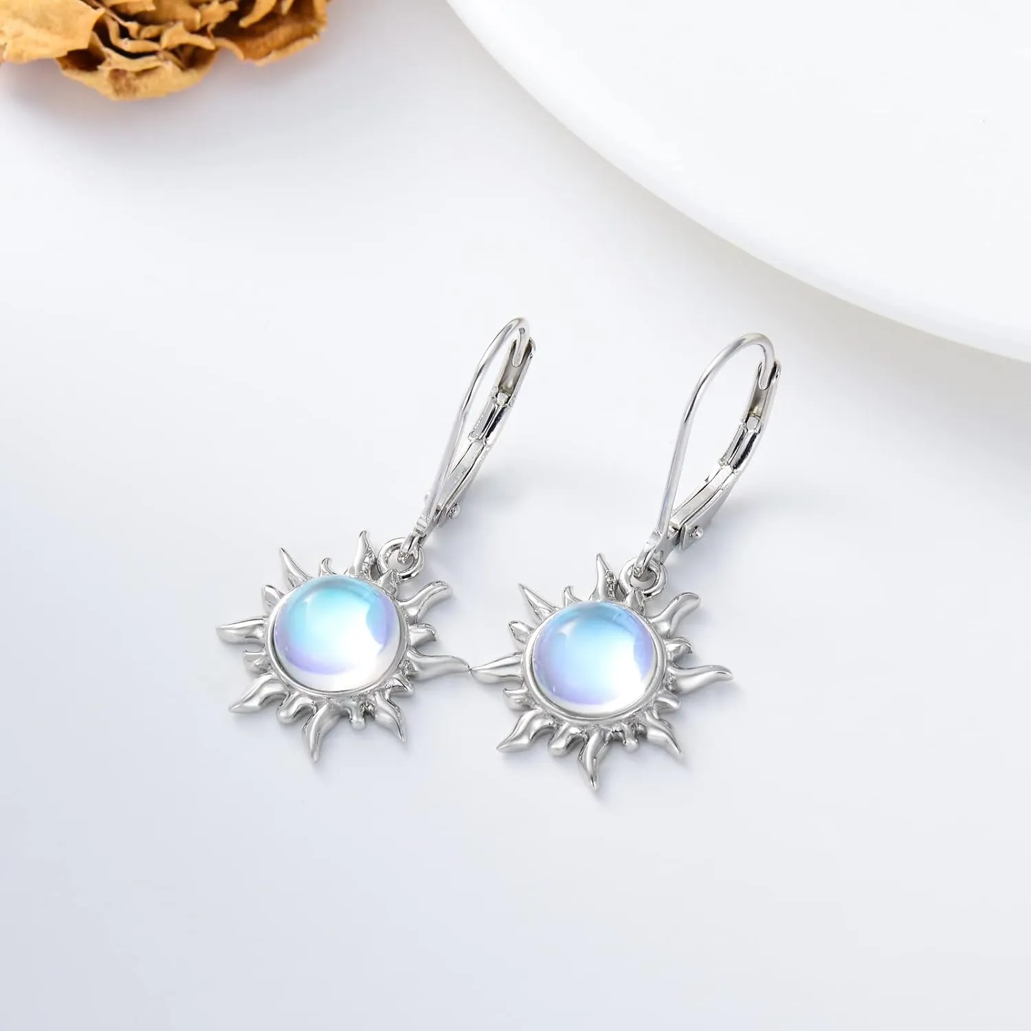 Dorunmo Celtic Moonstone Earrings - 925 Sterling Silver Leverback Filigree Trinity Earrings for Women's Birthday Gift