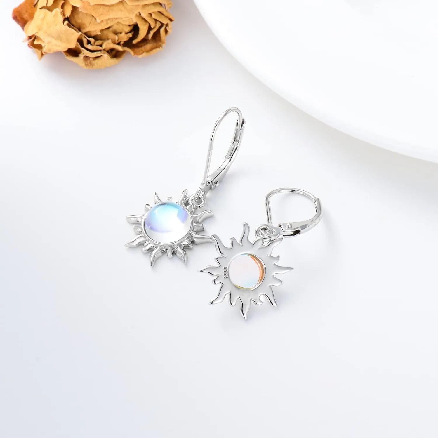 Dorunmo Celtic Moonstone Earrings - 925 Sterling Silver Leverback Filigree Trinity Earrings for Women's Birthday Gift