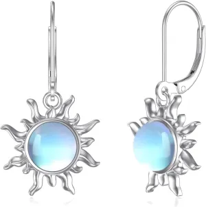 Dorunmo Celtic Moonstone Earrings - 925 Sterling Silver Leverback Filigree Trinity Earrings for Women's Birthday Gift