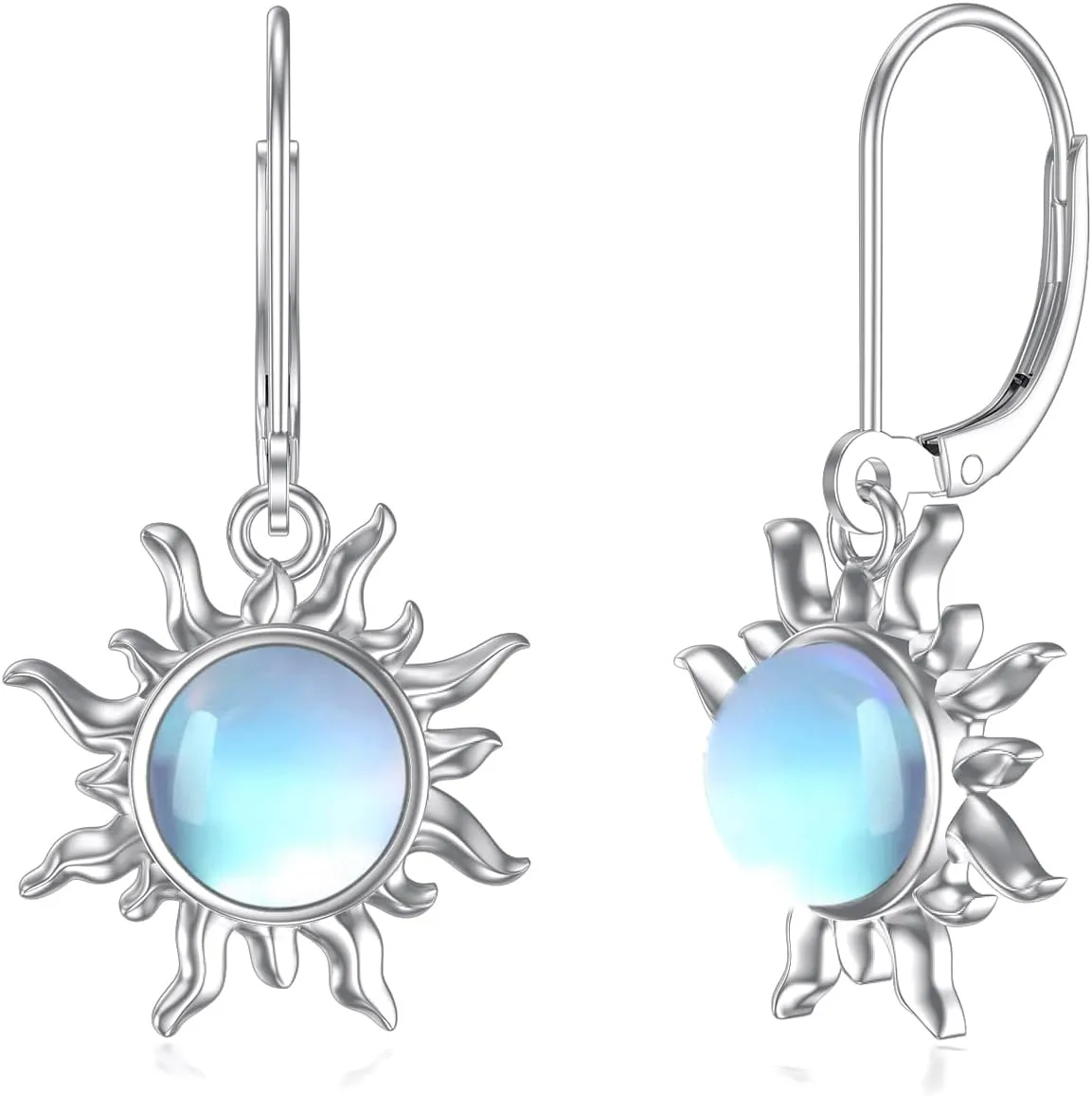 Dorunmo Celtic Moonstone Earrings - 925 Sterling Silver Leverback Filigree Trinity Earrings for Women's Birthday Gift