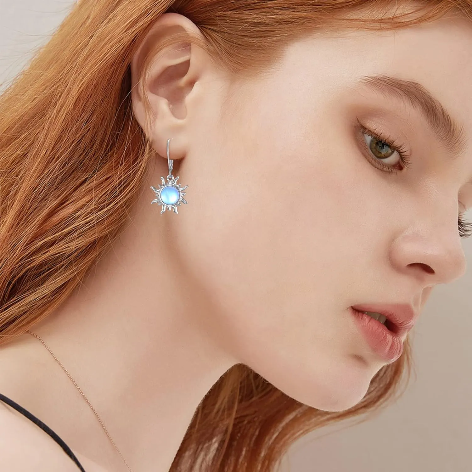 Dorunmo Celtic Moonstone Earrings - 925 Sterling Silver Leverback Filigree Trinity Earrings for Women's Birthday Gift