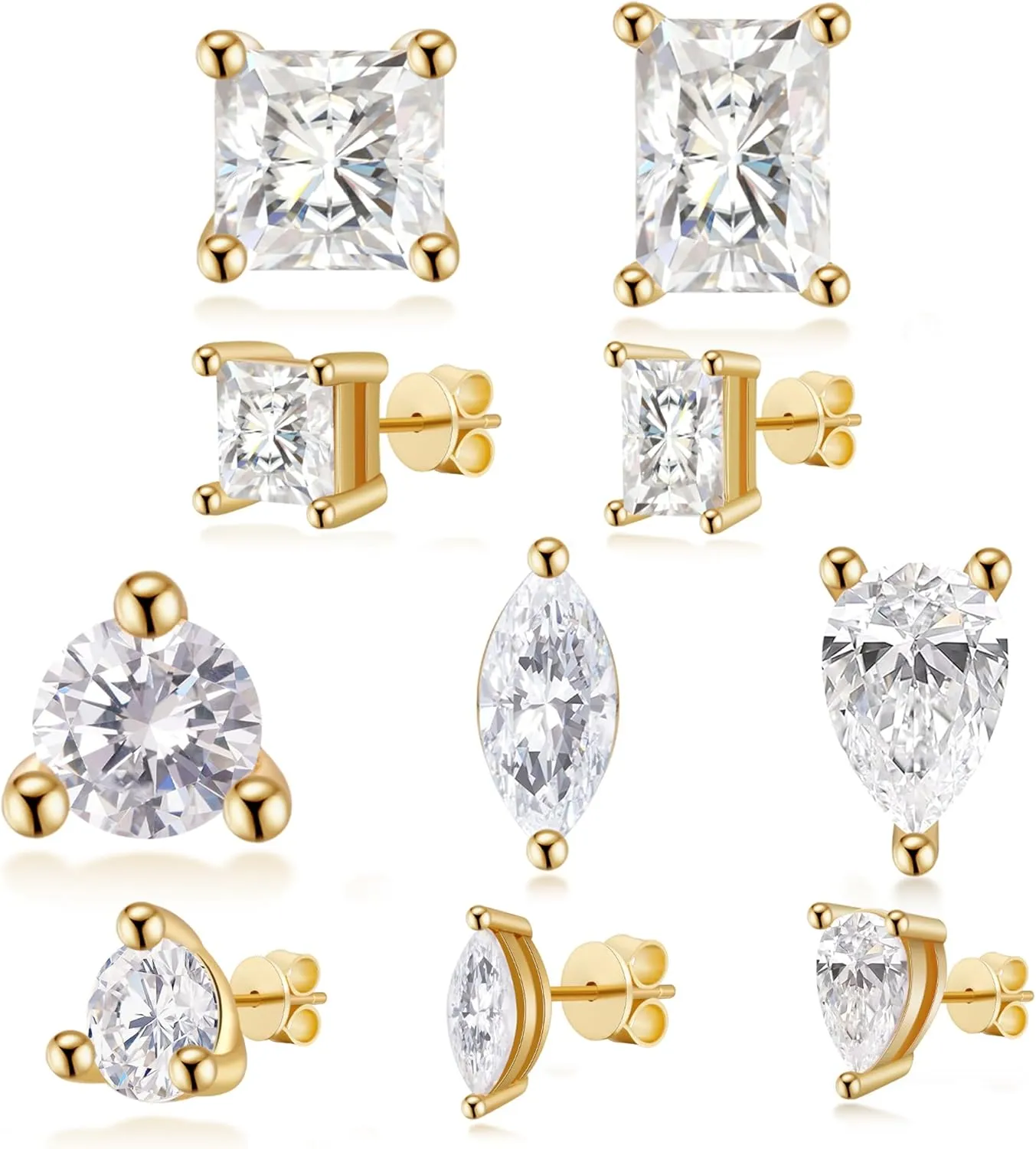 Double Piercing Chain Earrings for Women 18K Gold Plated S925 Sterling Silver Dangle Chain Huggie Hoop Earrings with Cubic Zirconia Stones Simulated CZ Stud Earrings