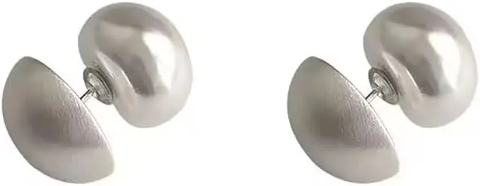 Double Sided Front Back Stud Earrings Half-ball Matte Faux Pearl Cartilage Ear Jacket Studs 2 In 1 Earring Fashion Jewelry Gifts Party for Women Daughter