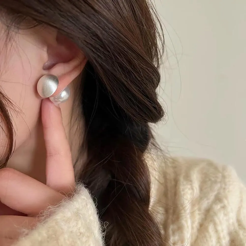 Double Sided Front Back Stud Earrings Half-ball Matte Faux Pearl Cartilage Ear Jacket Studs 2 In 1 Earring Fashion Jewelry Gifts Party for Women Daughter