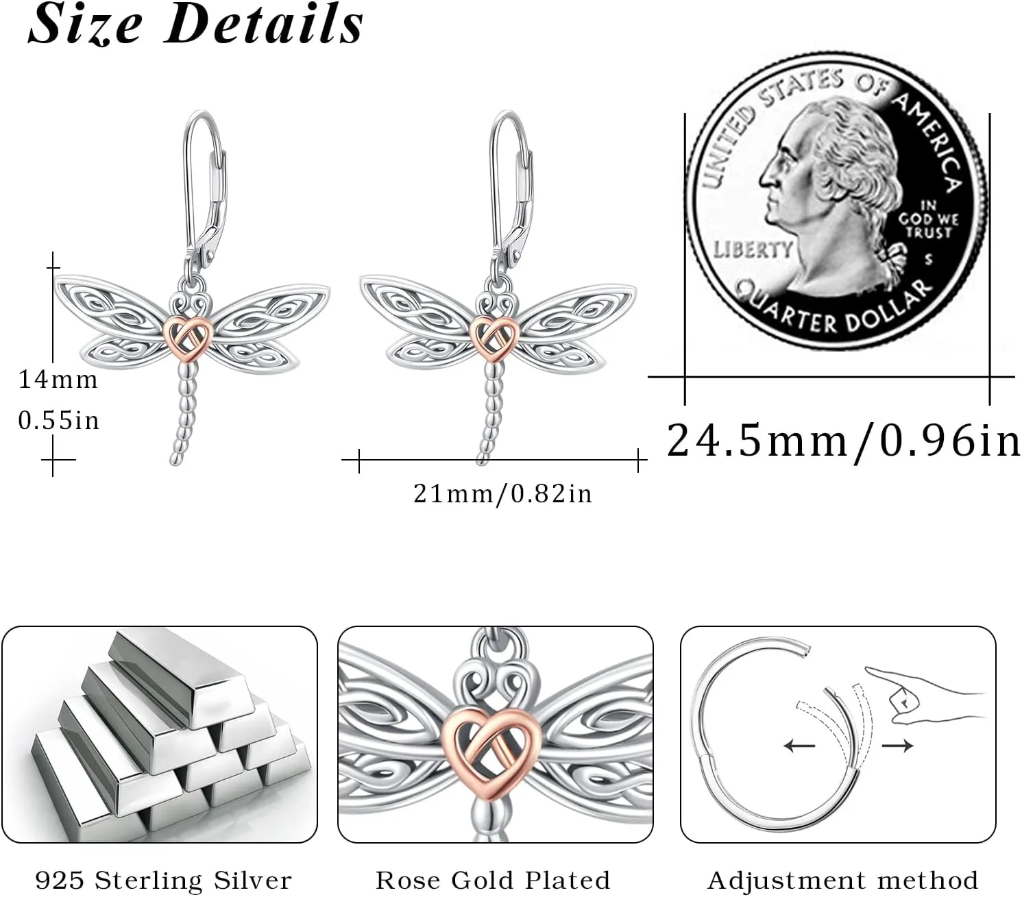 Dragonfly Leverback Hoop Hook Earrings 925 Sterling Silver Celtic Dangle Drop Earrings Dragonfly Huggie Earrings Dragonfly Jewelry Gifts for Women