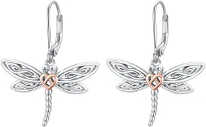 Dragonfly Leverback Hoop Hook Earrings 925 Sterling Silver Celtic Dangle Drop Earrings Dragonfly Huggie Earrings Dragonfly Jewelry Gifts for Women