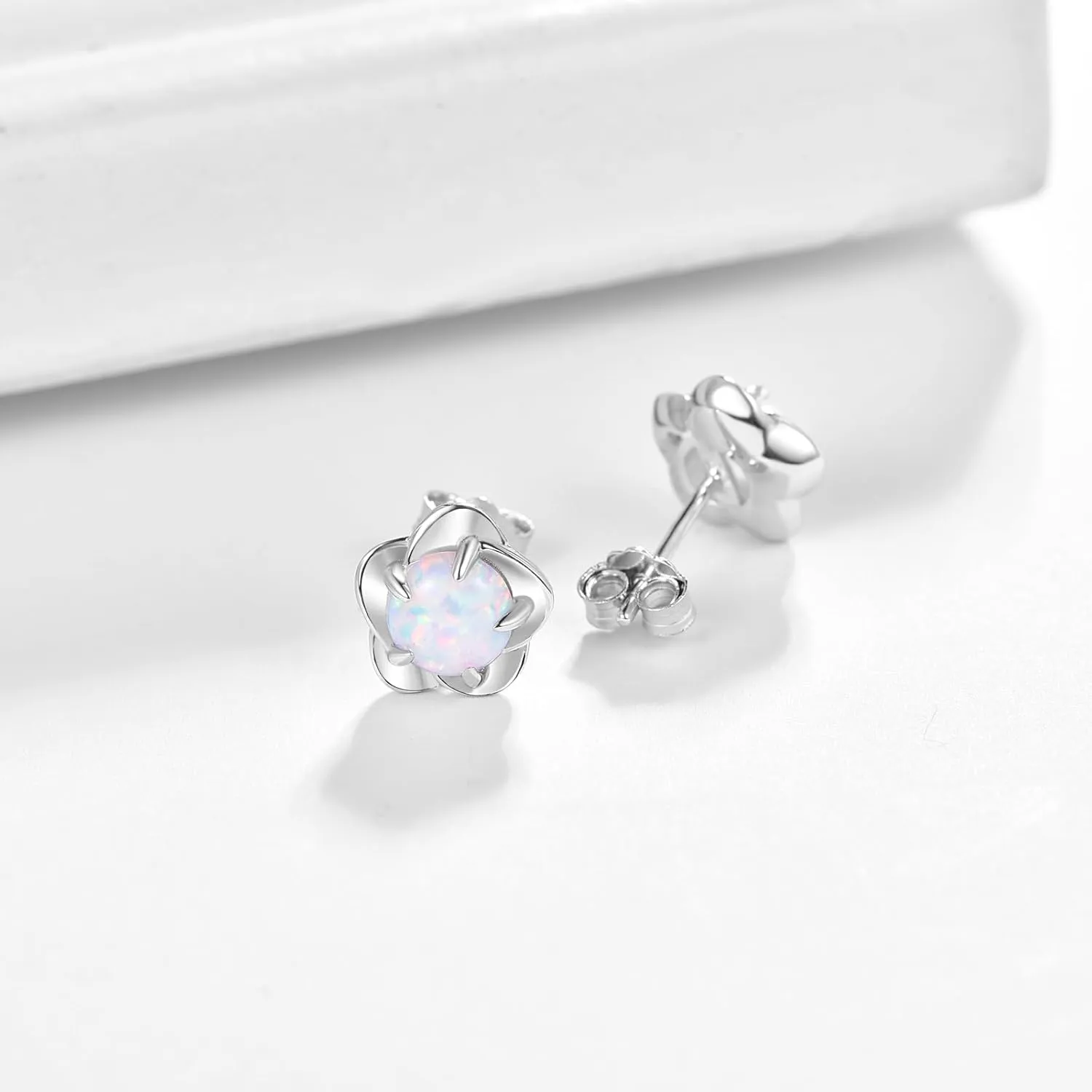 Dreamboat Opal Stud Earrings for Women Sterling Silver Opal Flower/Four Leaf Stud Earrings Opal Earrings Jewelry Christmas Gift for Women