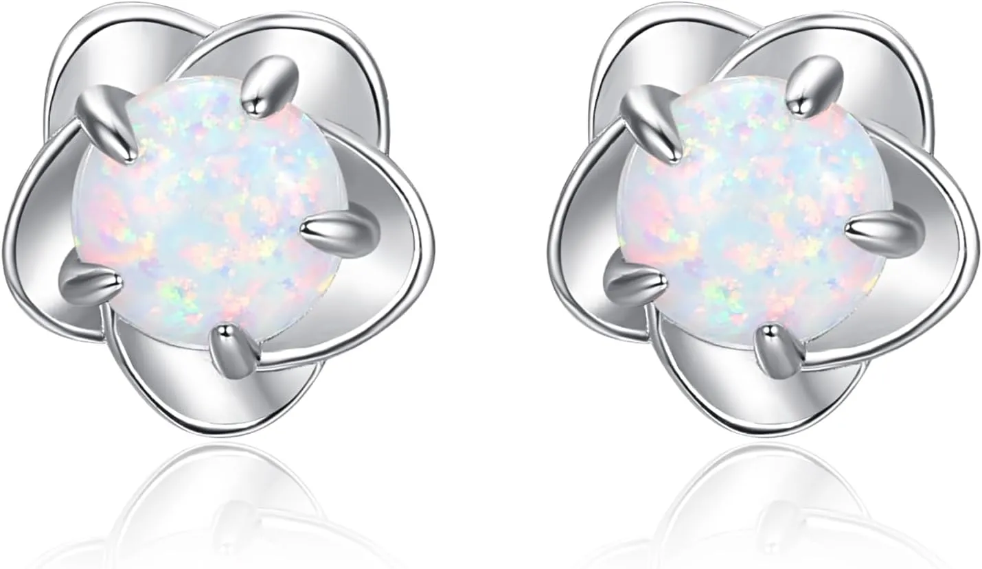 Dreamboat Opal Stud Earrings for Women Sterling Silver Opal Flower/Four Leaf Stud Earrings Opal Earrings Jewelry Christmas Gift for Women