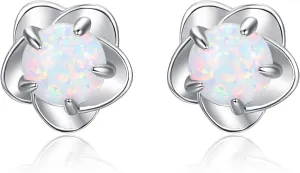 Dreamboat Opal Stud Earrings for Women Sterling Silver Opal Flower/Four Leaf Stud Earrings Opal Earrings Jewelry Christmas Gift for Women