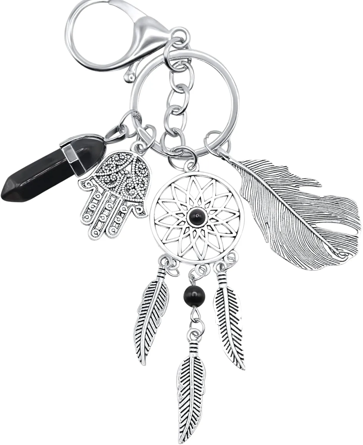 Dreamcatcher Protection Good Luck Hamsa Evil Eye Charms Gemstone Keychain for Car Key Ring For Men and Women