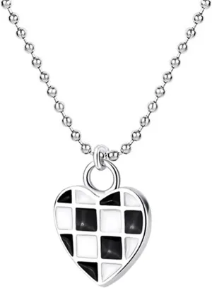 Dreuyet Checkered Flag Necklace for Women Unique Classic Vintage Enamel Black White Striped Checkerboard Racing Heart Love Pendant Necklace