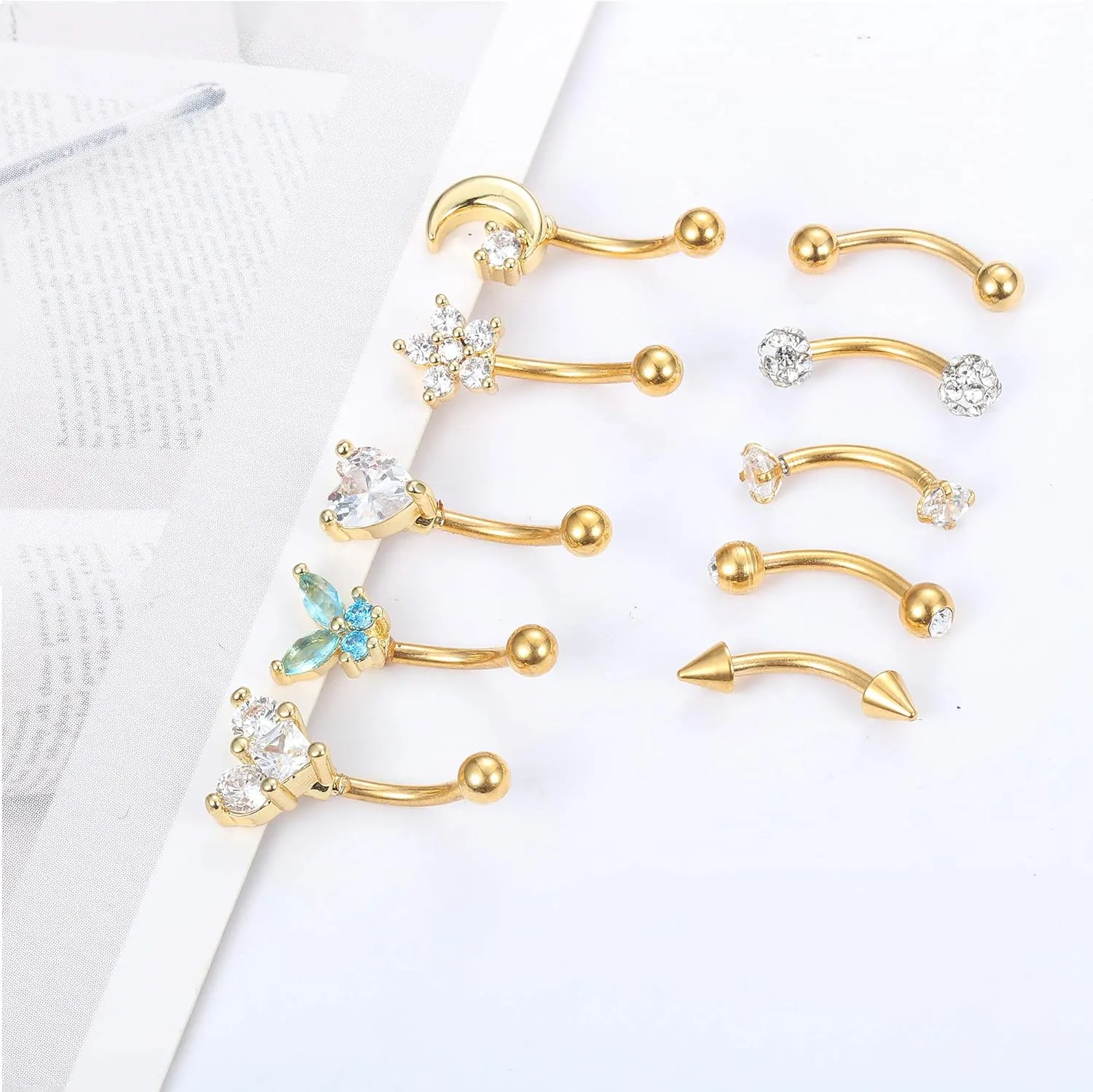 Drperfect 10Pcs 16G Rook Daith Earrings for Women Stainless Steel Belly Lip Ring Cartilage Tragus CZ Body Piercing Curved Barbell Eyebrow Rings 6-8mm