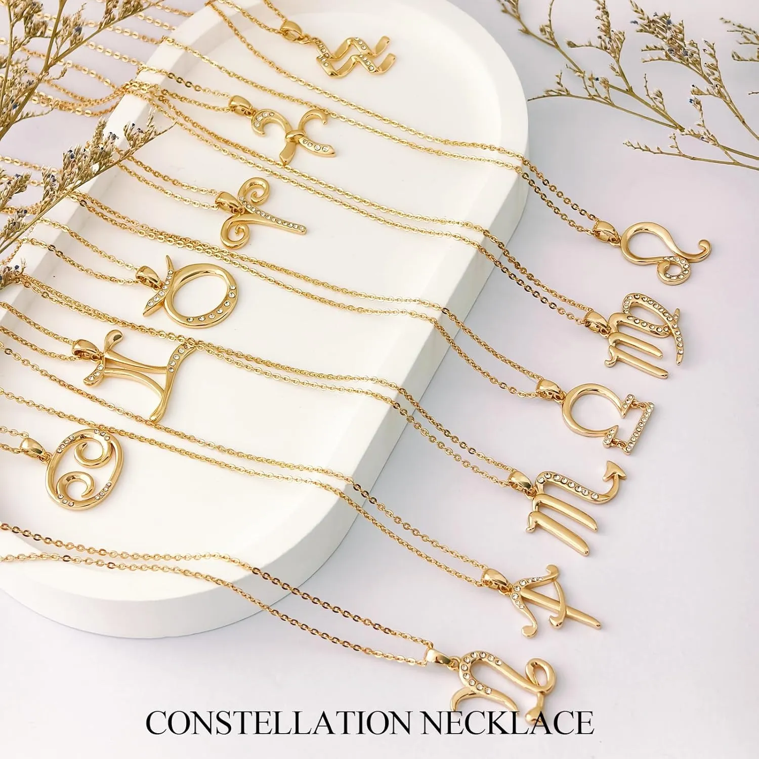 DZALIME Zodiac Necklaces for women,14K Gold Virgo Cancer Leo Pisces Libra Scorpio Taurus Sagittarius,Dainty Personalized Jewelry Astrology Gifts For Women