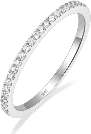EAMTI 1.5mm Gold Plated Eternity Bands for Women 925 Sterling Silver Half Eternity Stackable CZ Engagement Ring for Women Size 3-10