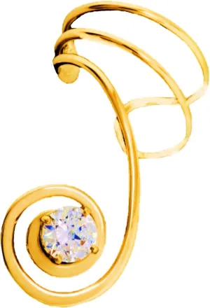 Ear Charms Beautiful Swirl CZ Ear Cuff No pierce Left Earring Cuff, Gold on Sterling Silver