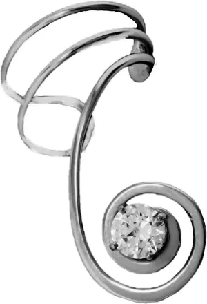 Ear Charms Beautiful Swirl CZ Ear Cuff NON-pierced Right Earring Cuff, Rhodium on Sterling Silver