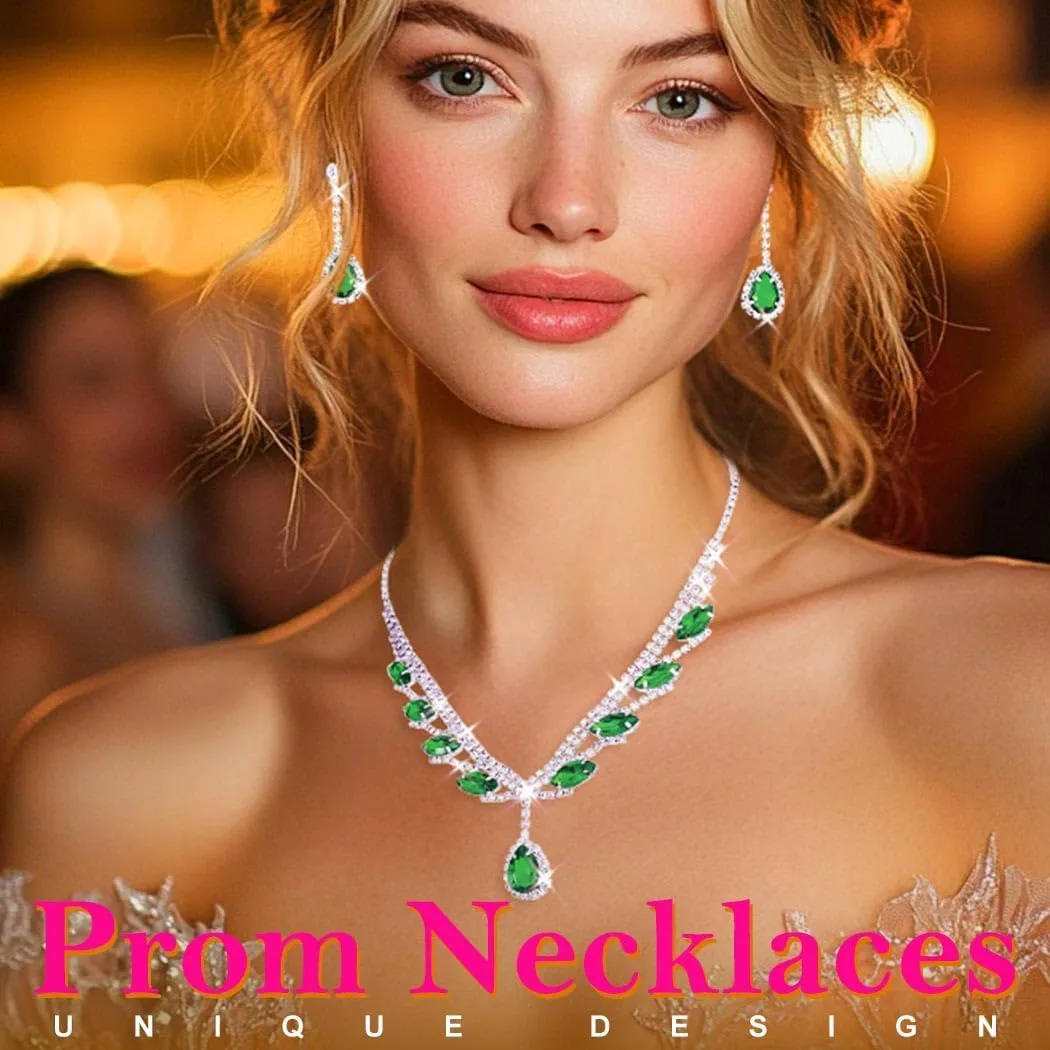 EARENT Wedding Jewelry Sets Black Bridal Prom Rhinestone Necklace and Earring for Women