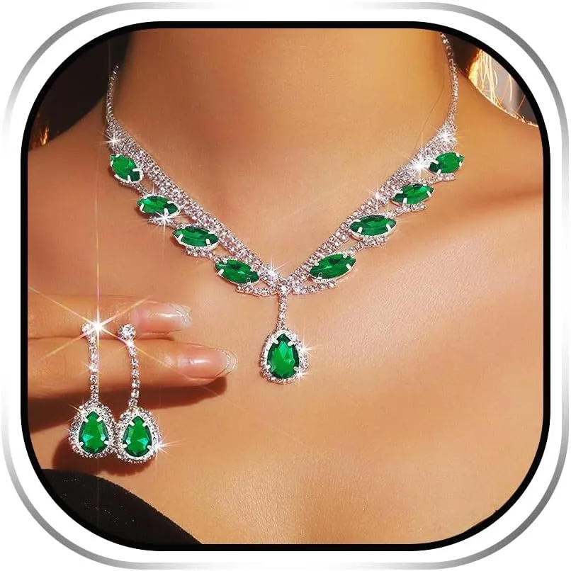 EARENT Wedding Jewelry Sets Black Bridal Prom Rhinestone Necklace and Earring for Women