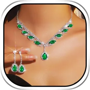 EARENT Wedding Jewelry Sets Black Bridal Prom Rhinestone Necklace and Earring for Women