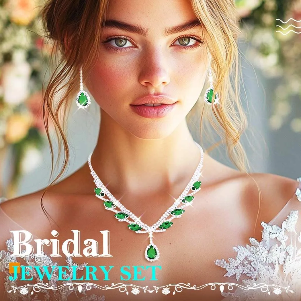 EARENT Wedding Jewelry Sets Black Bridal Prom Rhinestone Necklace and Earring for Women