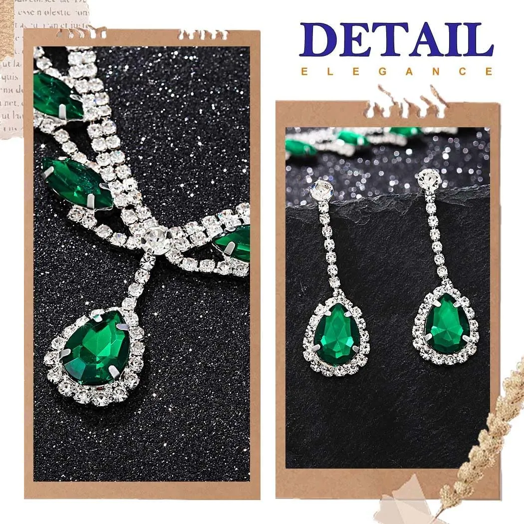 EARENT Wedding Jewelry Sets Black Bridal Prom Rhinestone Necklace and Earring for Women