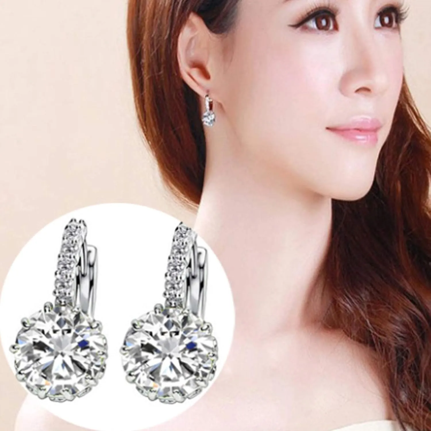 Earring Hoop Stud Drop & Dangle, Women Round Cubic Zirconia Inlaid Huggie Hoop Earings Piercing Jewelry Gift for Women Teen Girls Birthday Christmas Friends Gift