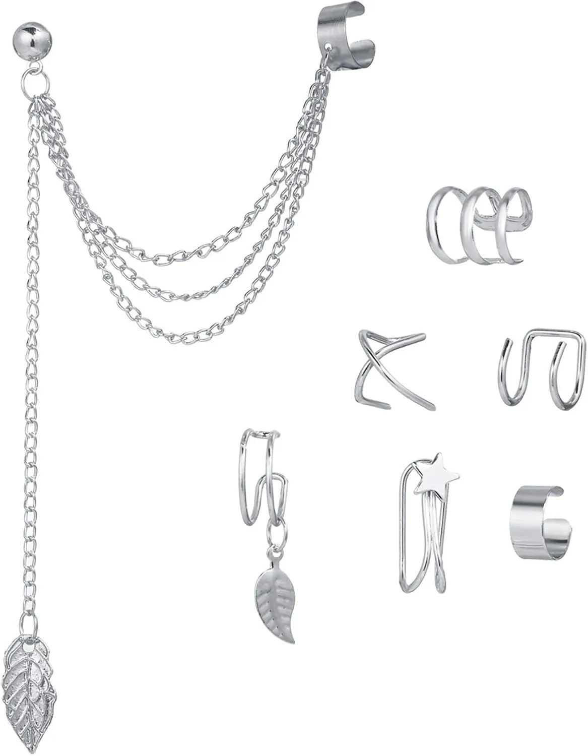 Earrings for Women, 5Pcs/Set or 7Pcs/Set Earrings Fashion Wrap Design Metal No Piercing Clips Ear Cuffs for Women