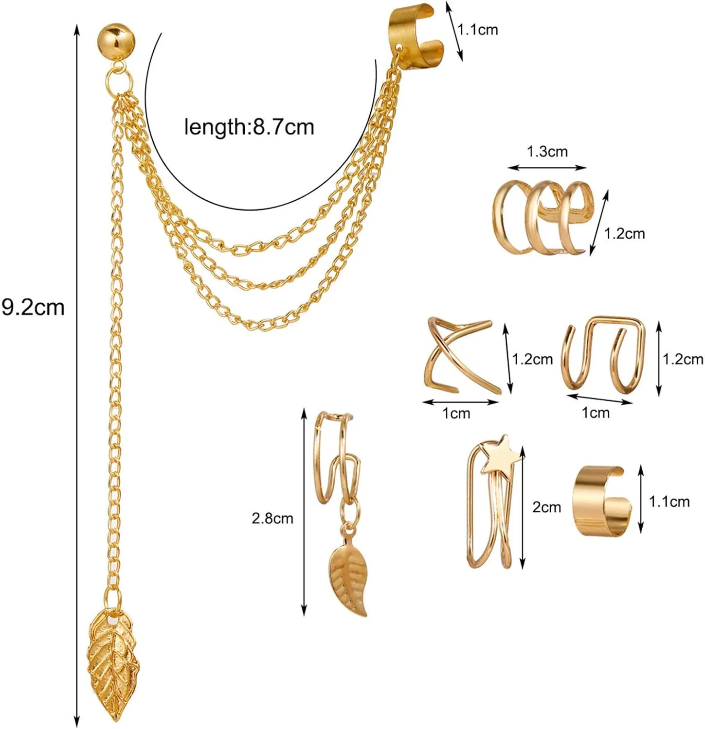 Earrings for Women, 5Pcs/Set or 7Pcs/Set Earrings Fashion Wrap Design Metal No Piercing Clips Ear Cuffs for Women