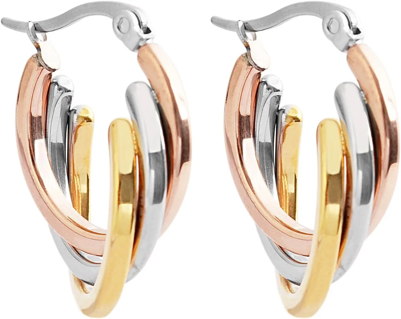 Edforce Women's Stainless Steel Overlapping Triple Hoop Earrings, (25mm-35mm)